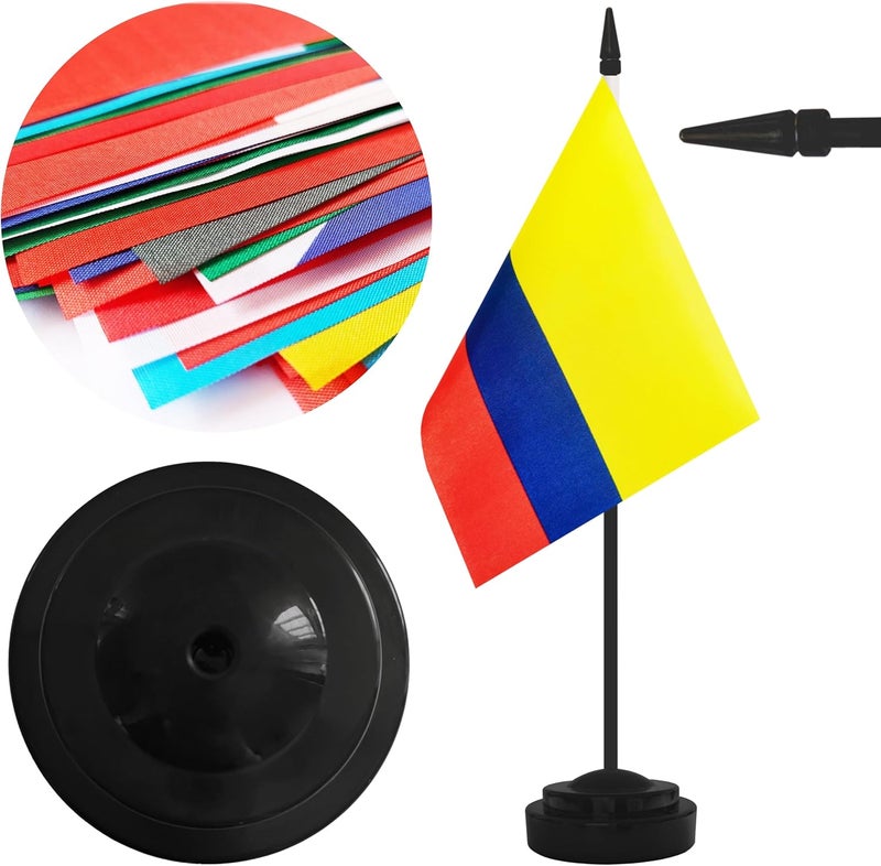 Yamiuo 2 Pack Colombia Desk Flag Set, Colombian Desktop Small Miniature Table Office Flag with 12" Black Pole and Black Base, Offices, Classroom, Home, Festival Decoration (Colombia) - Image 3